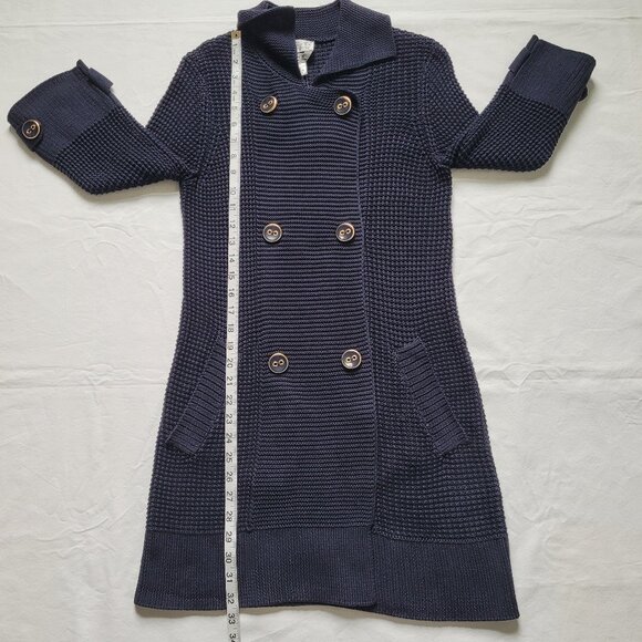Talbots Double-Breasted Knit Coat Sweater 3/4 Sleeve Navy Nautical Preppy Size S - Picture 6 of 13